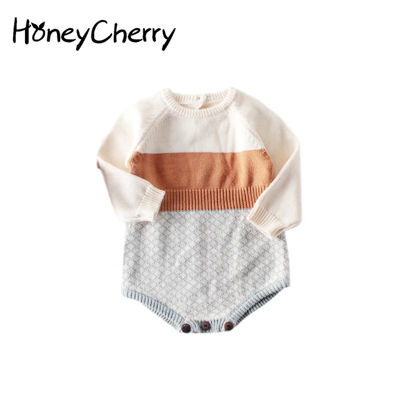 

HoneyCherry New Baby Girl Bodysuits Retro Colour Knitted Clothes Bottom-wrapped Clothes