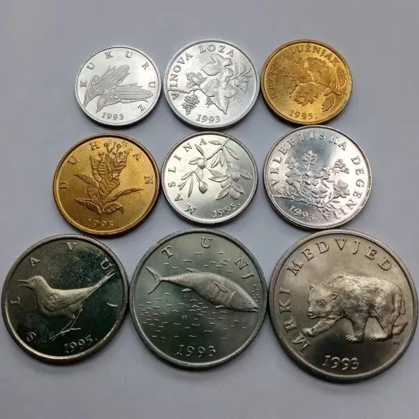 

Полный набор из 9 монет в Хорватии 1993-1995 Оригинальная летняя версия Новый UNC