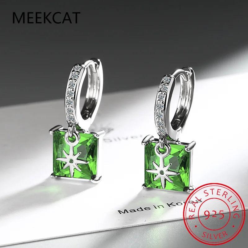 Серьги-кольца женские из серебра 925 пробы с натуральным хризолитом