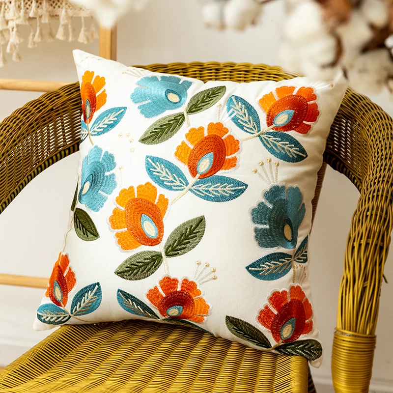 

DUNXDECO Nordic Country Style Flora Embroidery Cushion Cover Couch Decorative Pillow Case Fresh Vintage Throw Pillows Cozy Sofa