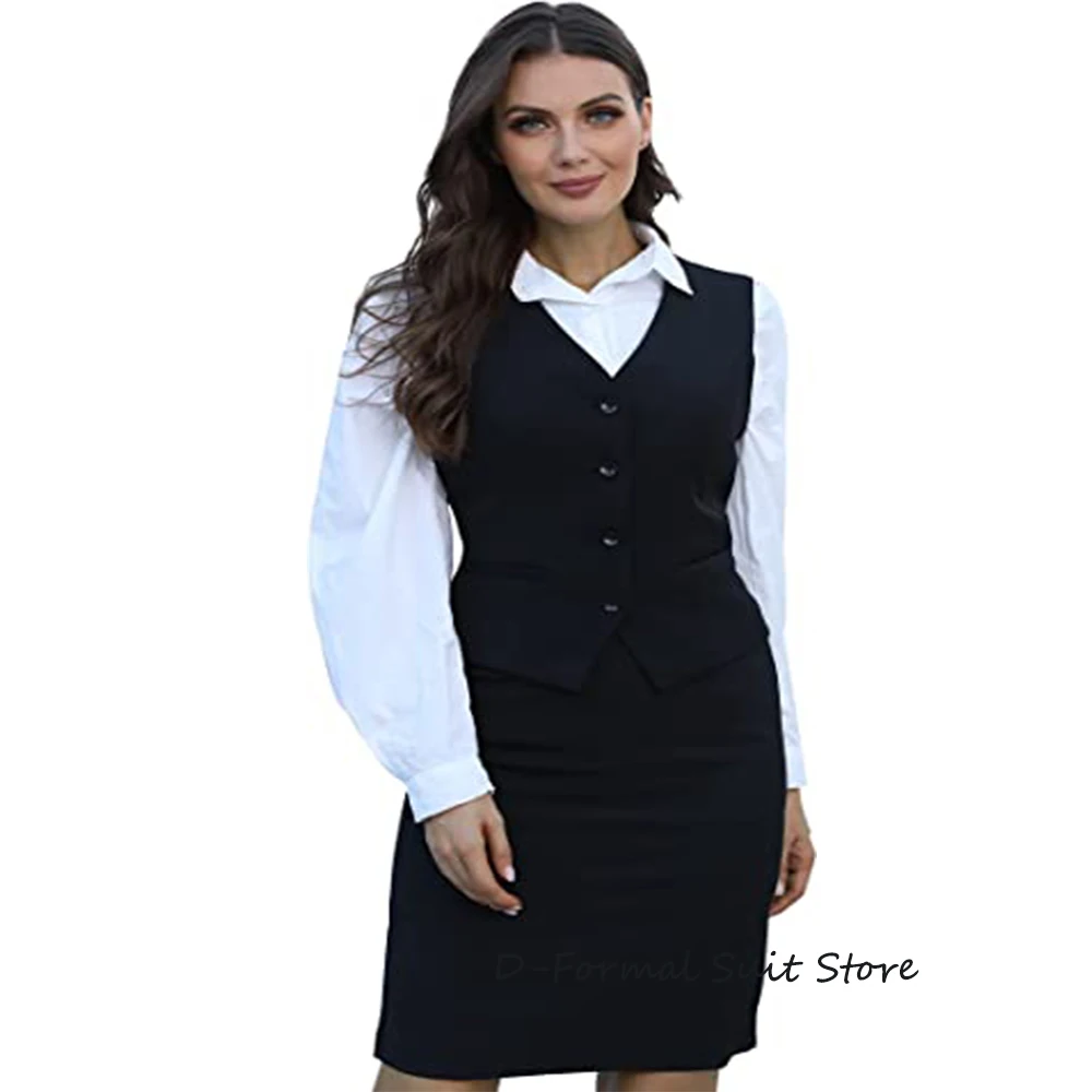 

Women's 4 Button V-Neck Economy Dressy Suit Vest Single-Breasted Business Office Lady Waistcoat