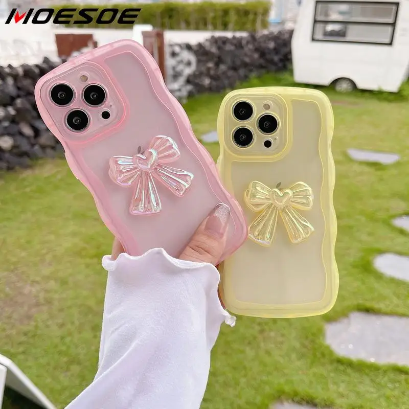 

Противоударный прозрачный мягкий силиконовый чехол с 3D бантом для iPhone 13 Pro Max 12 11 XS X XR Max 7 8 Plus SE 2022, защитный чехол для объектива