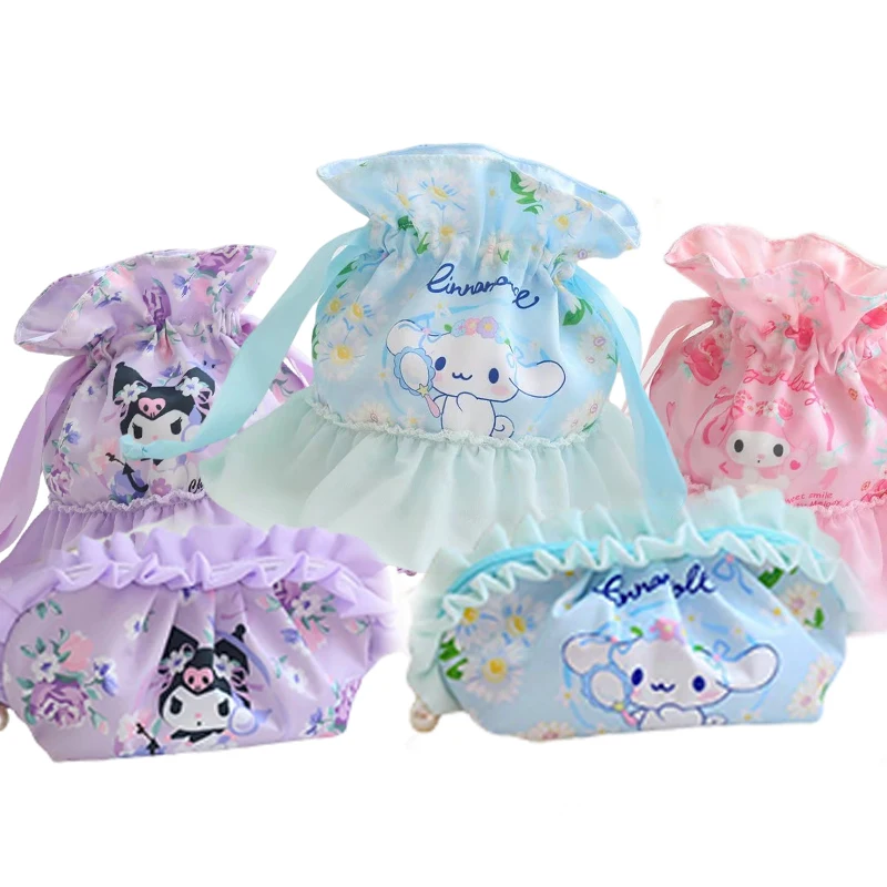 

Kawaii Sanrios Storage Bag Mymelodys Kuromis Cartoon Cute Drawstring Convenient Cosmetic Bag Sundries Bag Girl Gift