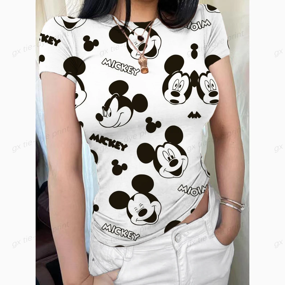 

Топ женский эластичный в Корейском стиле, пикантная футболка с изображением Диснея Микки Мауса, модная облегающая одежда, лето-осень 2023