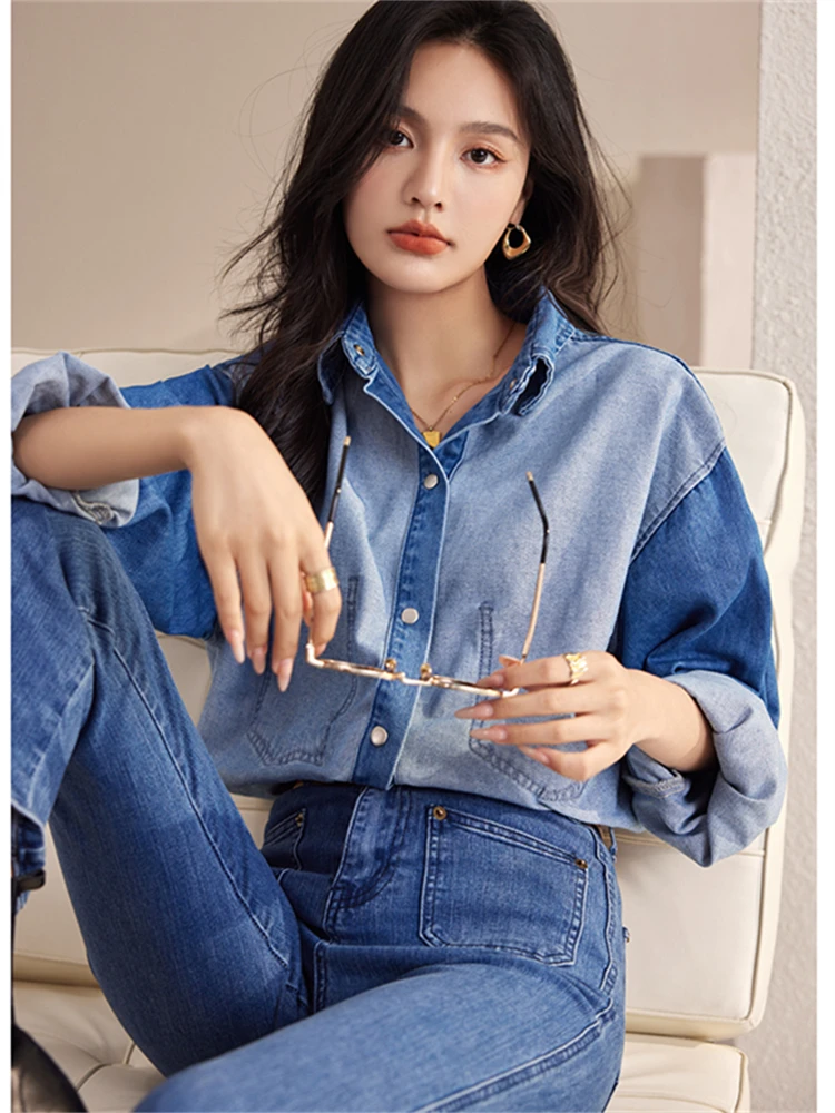 

Women Blouse Female Shirt Summer Womens Blouses Spring Maxi Blusas Casual Cowboy Vintage Long Sleeve Denim Oversize Loose