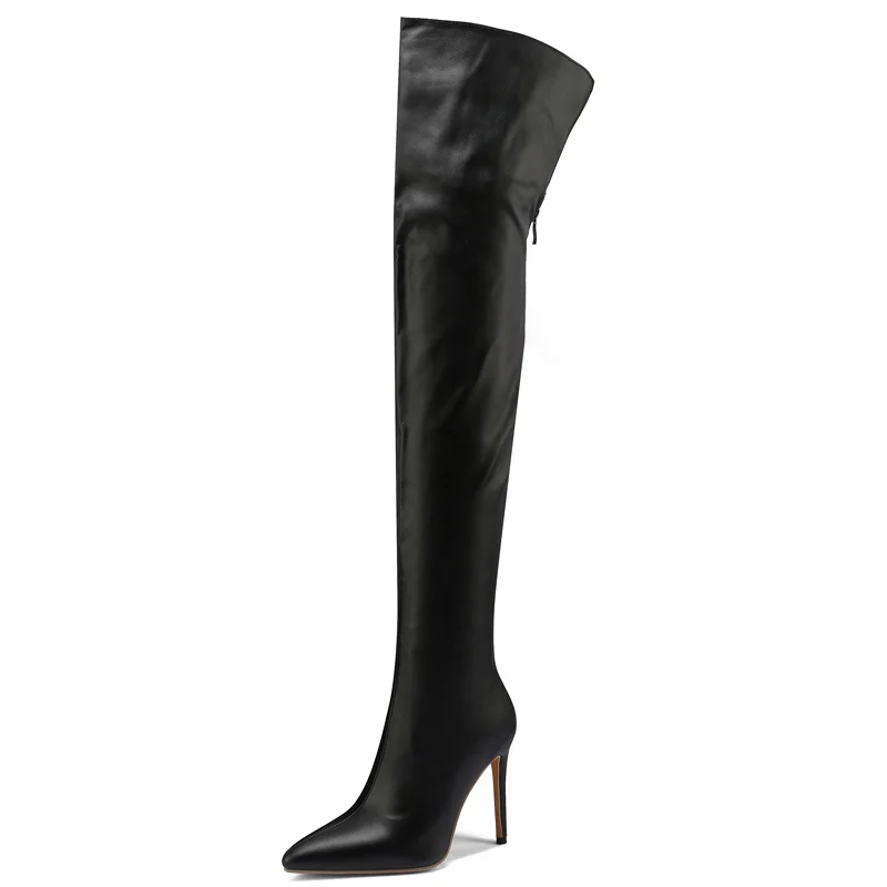 

Женские высокие сапоги выше колена, черные, красные сапоги с острым носком на высоком каблуке-шпильке, обувь для осени и зимы