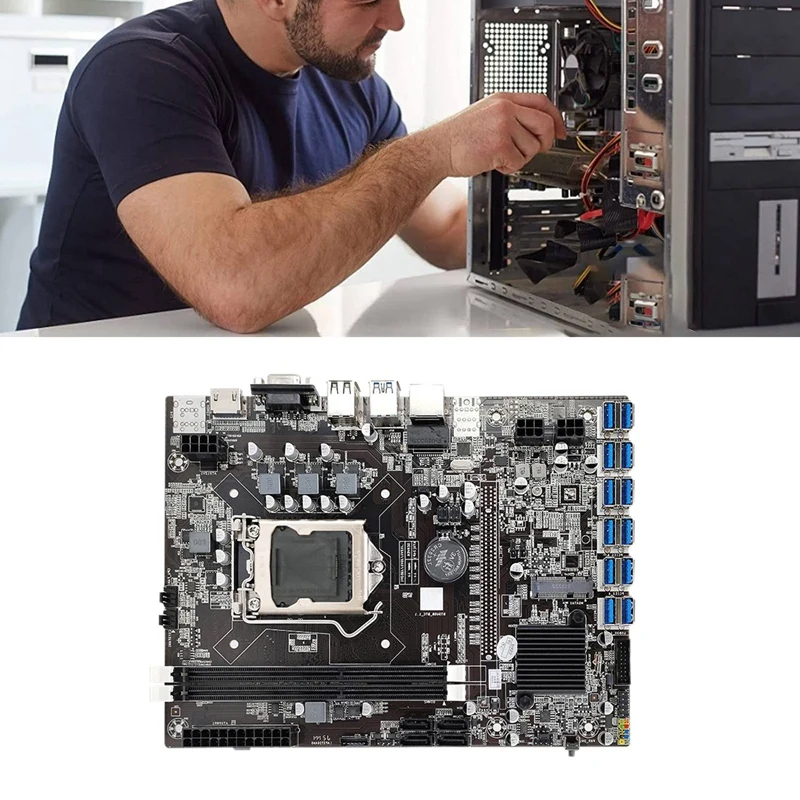 Материнская плата B75 BTC для майнинга 12 PCIE к USB LGA1155 DDR3 4 Гб 1333 МГц ОЗУ + ЦП G1620 кабель