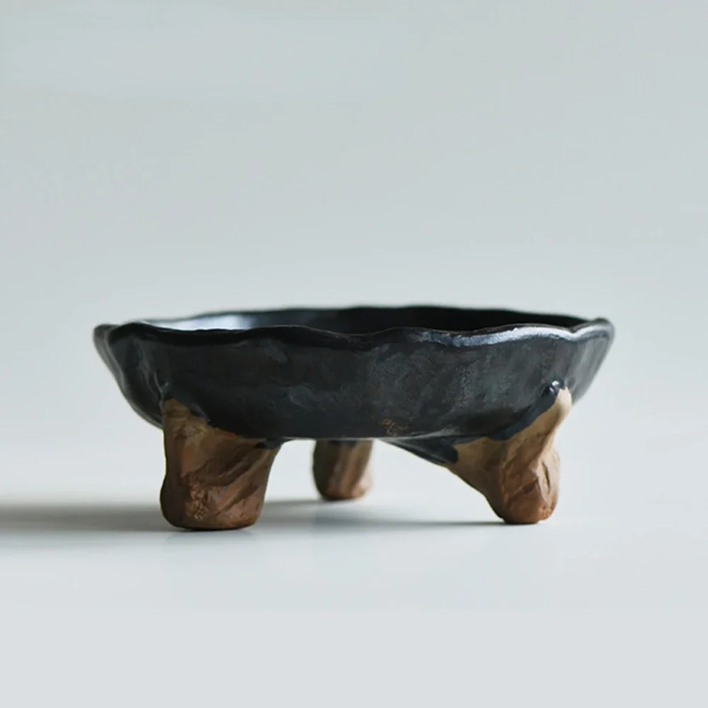 Креативная грубая керамическая тарелка-штатив японская черная повседневная