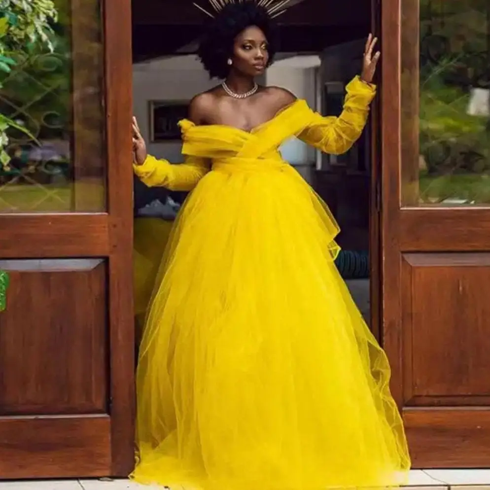 

Женское платье на день рождения, желтое платье для выпускного вечера, на годовщину свадьбы, роскошная одежда, тюль для платья невесты