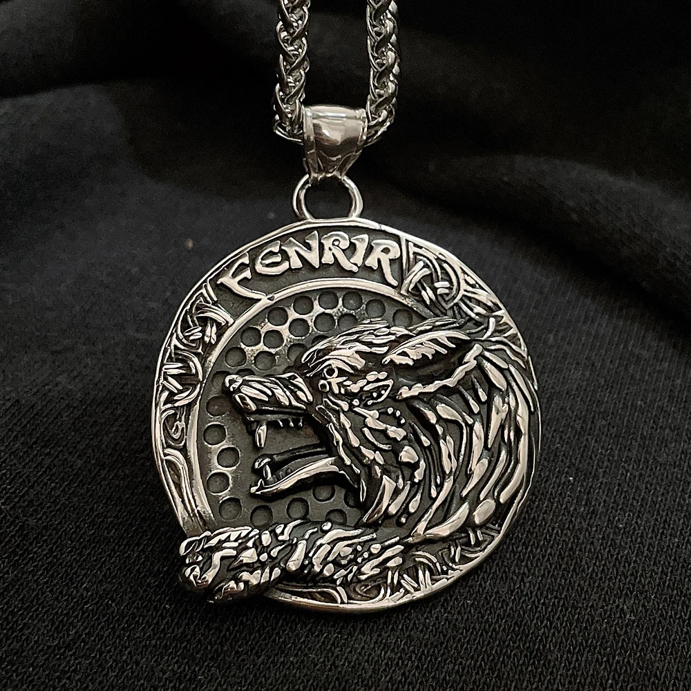 Винтажное ожерелье викингов Fenrir Wolf мужское Скандинавское из нержавеющей стали
