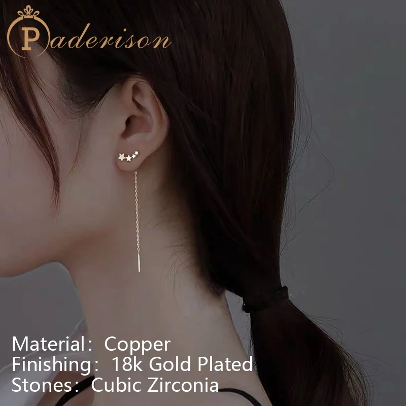

Korean Trendy Star Long Tassel Drop Earrings For Women Copper Zircon Ear Studs Dangle Earring Party Wedding Jewelry Gifts