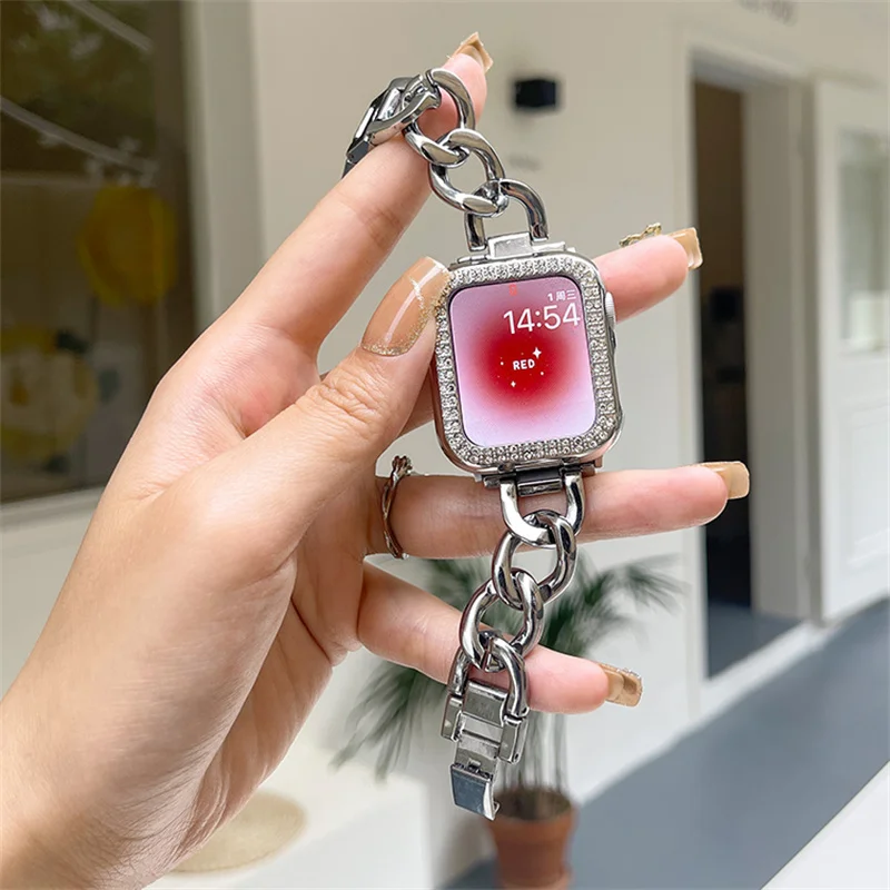 

Браслет из нержавеющей стали для Apple Watch Band 49 мм 45 мм 44 мм, роскошный модный аксессуар для IWatch Series 4 5 SE 6 7 8 Ultra