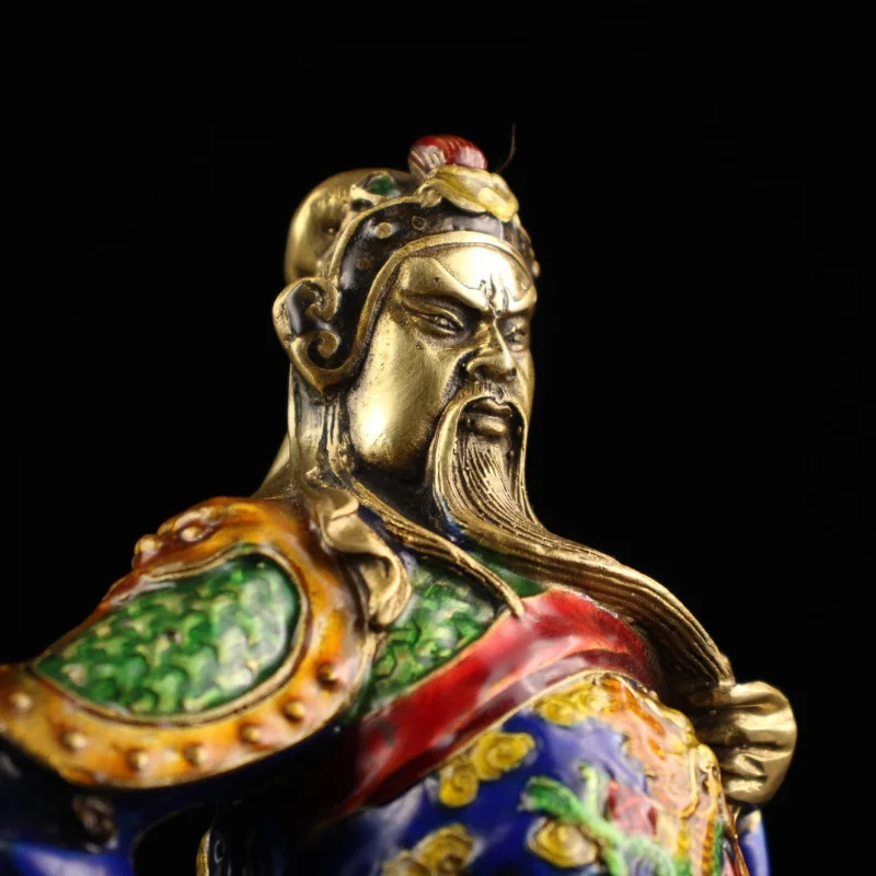 Антикварная тибетская латунь инкрустация Cloisonibles окрашенная эмалью боевой бог