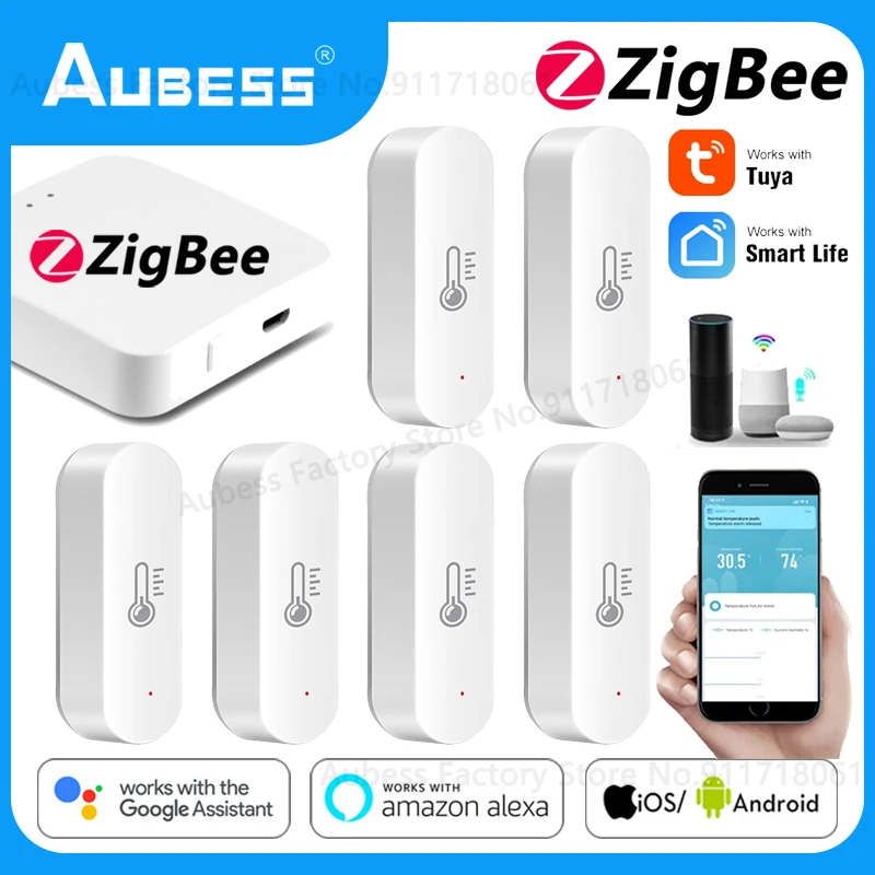 

Aubess Tuya Smart Life ZigBee Temperature Humidity Sensor Indoor Thermometer Hygrometer Detector For Alexa Google Home Assistant