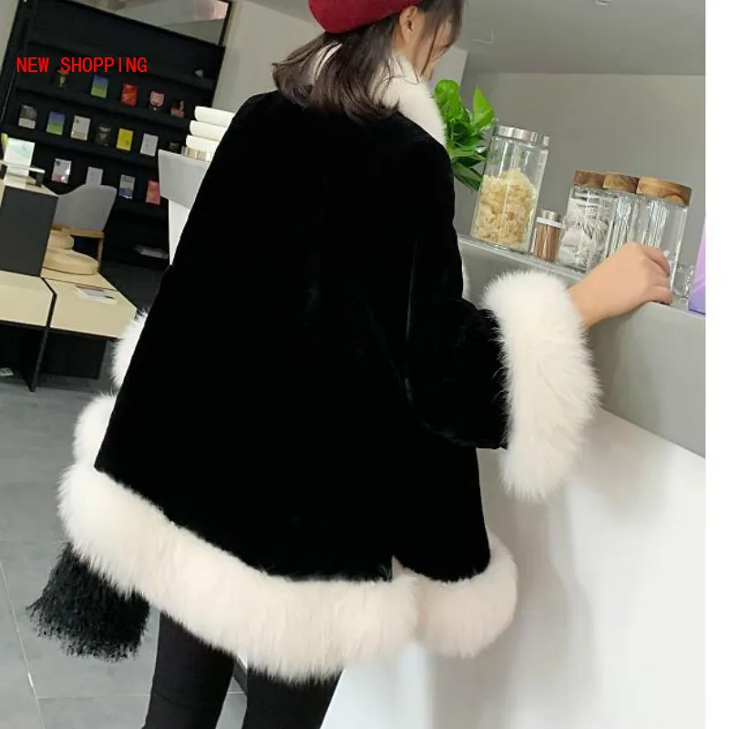 Black Cape Coat Women Autumn Winter Warm Fur Coats New Luxurious Imitation Mink Velvet Thicken Cloak Overcoat Fur Shawl 2022 New