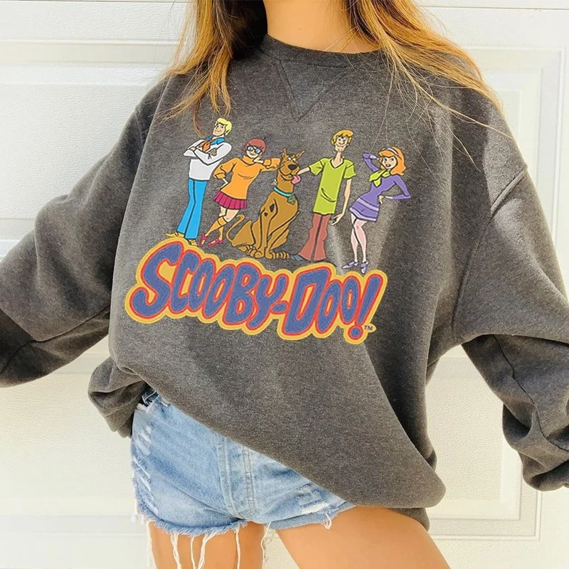 

Винтажный серый свитшот с мультяшным принтом и надписью, уличная Женская молодежная одежда, Свободный Повседневный Топ во французском стил...