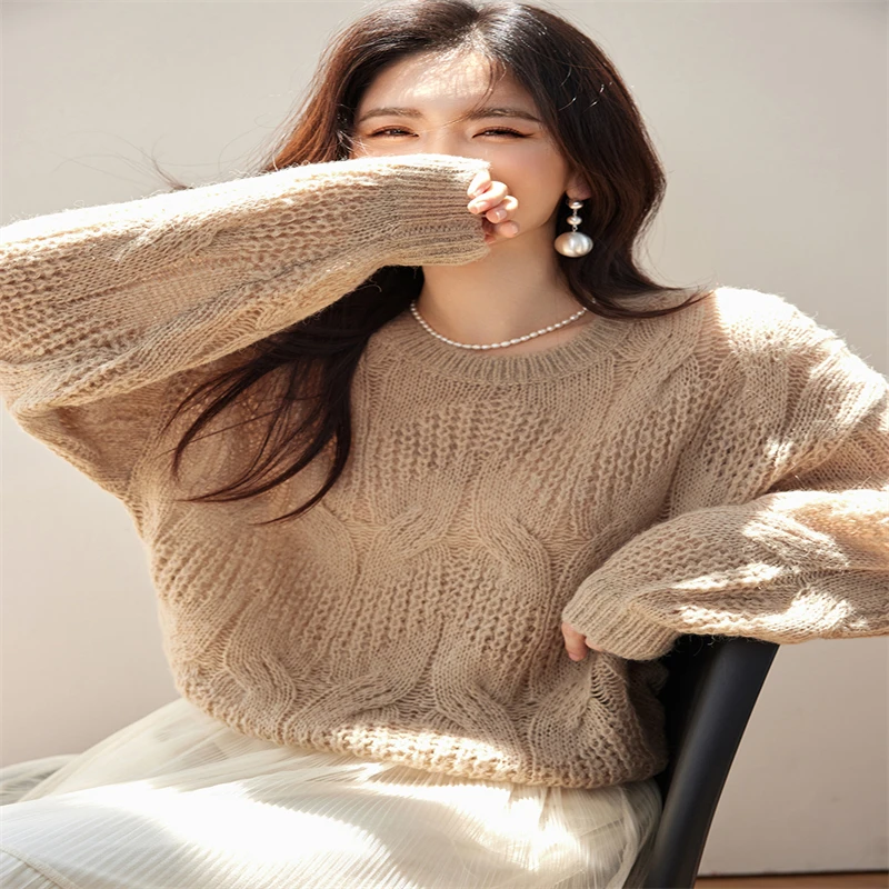 Lucyever ленивый стильный свитер для женщин осень-зима толстый теплый свободный