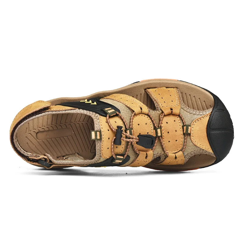 2023 New Arrivals Men Outdoor Sneakers Sandal Summer Khaki Men's Leather Sandal Comfortable Men Beach Sandal Sandalias Hombre