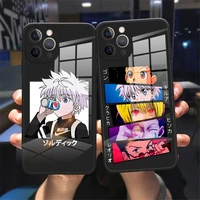 cute hunter x hunter tempered glass phone case for iphone 11 12 13 pro max x xr xs max 8 7 plus hxh anime black reflective case