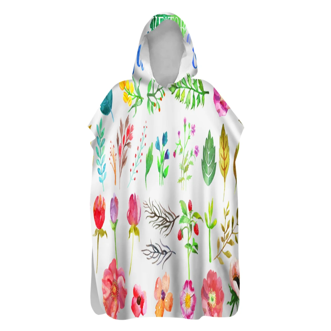 

Watercolor Tropical Flower Plant Leaves Sand Free Hooded Poncho Towel Surf Pool Swim Beach Changing Robe Holiday Gift
