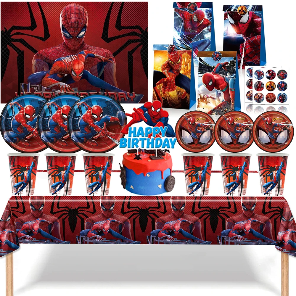 

Spiderman Superhero Birthday Party Decorations Paper Tableware Cup Plate Napkin Balloon Banner Tablecloth for Kids Baby Shower