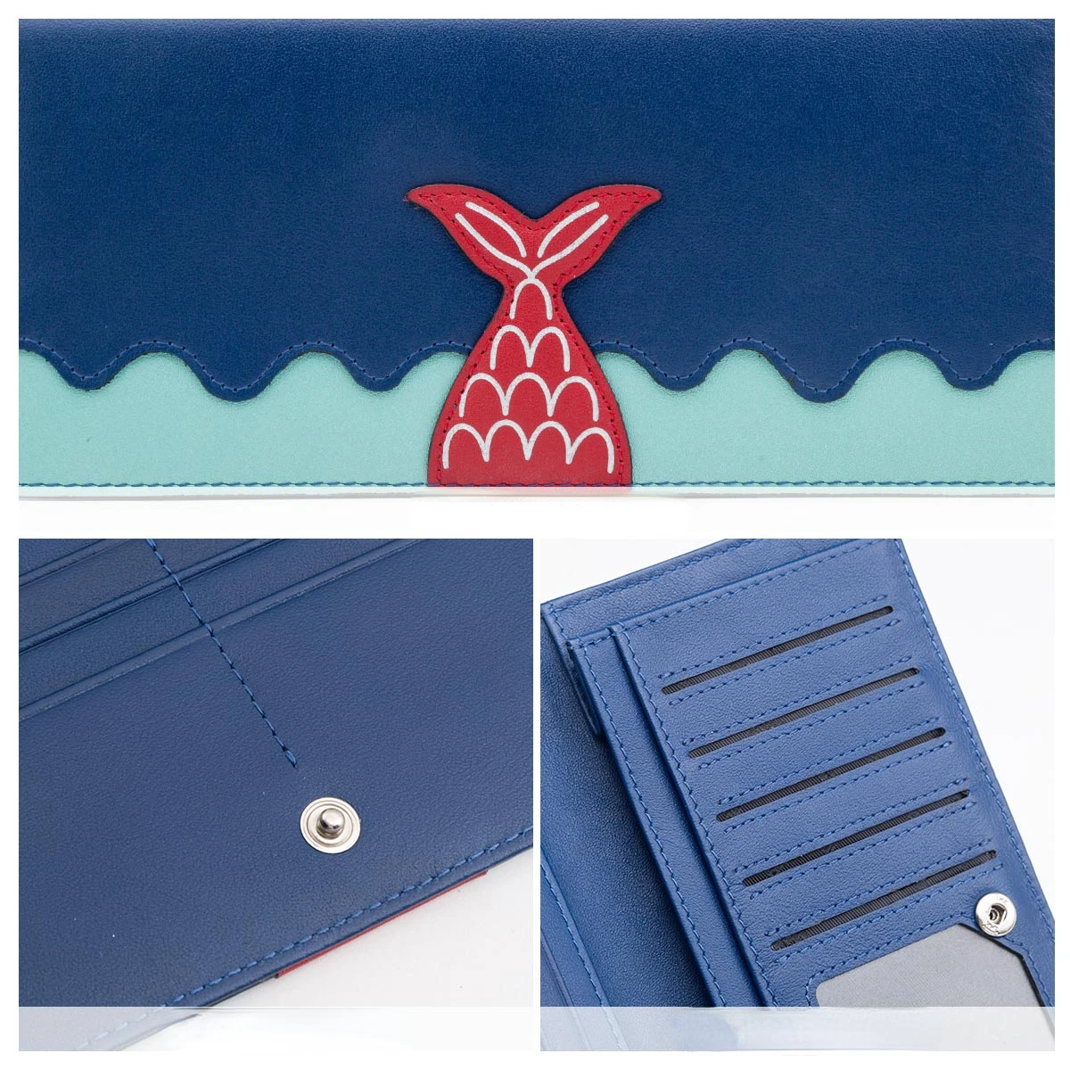 Genuine Cow Leather Wallet for Women Cute Thin Long Purses for Women Unique Original Design Mermaid Wallets Free Shipping Purse