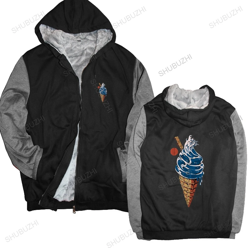 

Great Ice Cream hoodie Japanese Culture Parody Great Wave off Kanagawa Ice Cream Cone Eating Foods Digital Print thick zipper