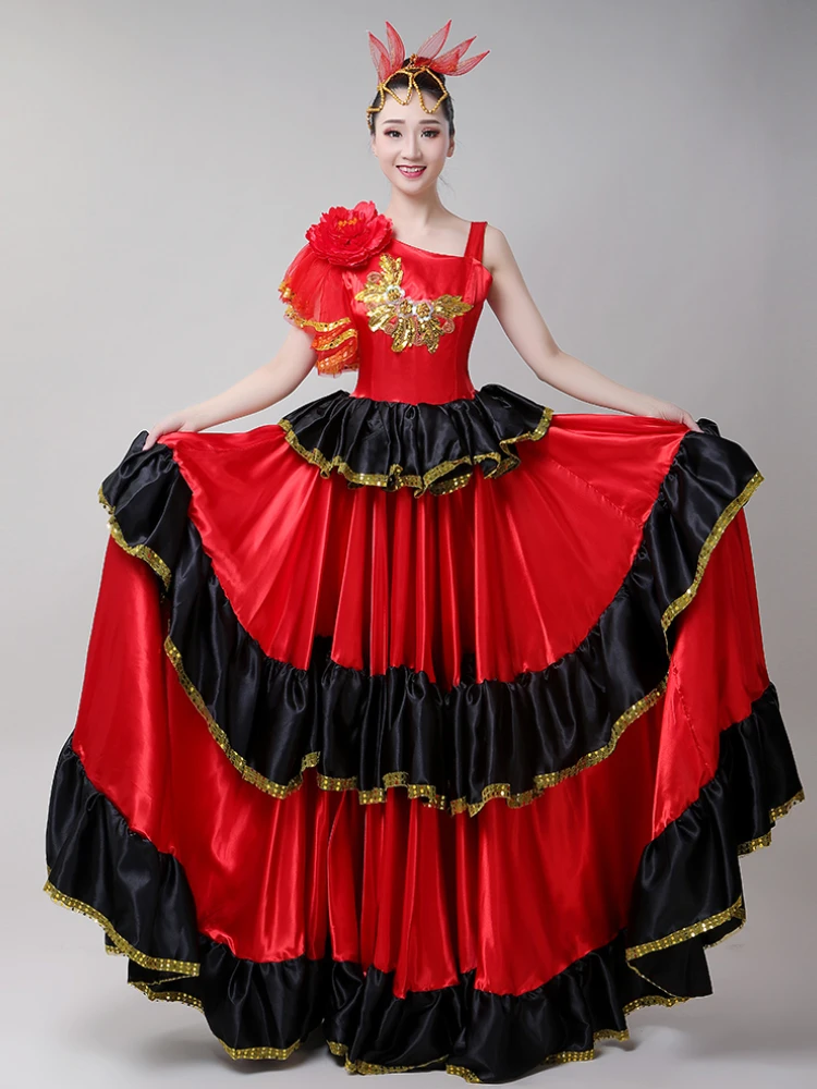 Женское длинное платье для танцев фламенко красное девушек и женщин 360 градусов |