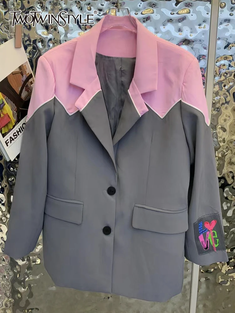 

Женский блейзер на пуговицах TWOTWINSTYLE, повседневный свободный блейзер с отложным воротником и длинным рукавом, модная одежда
