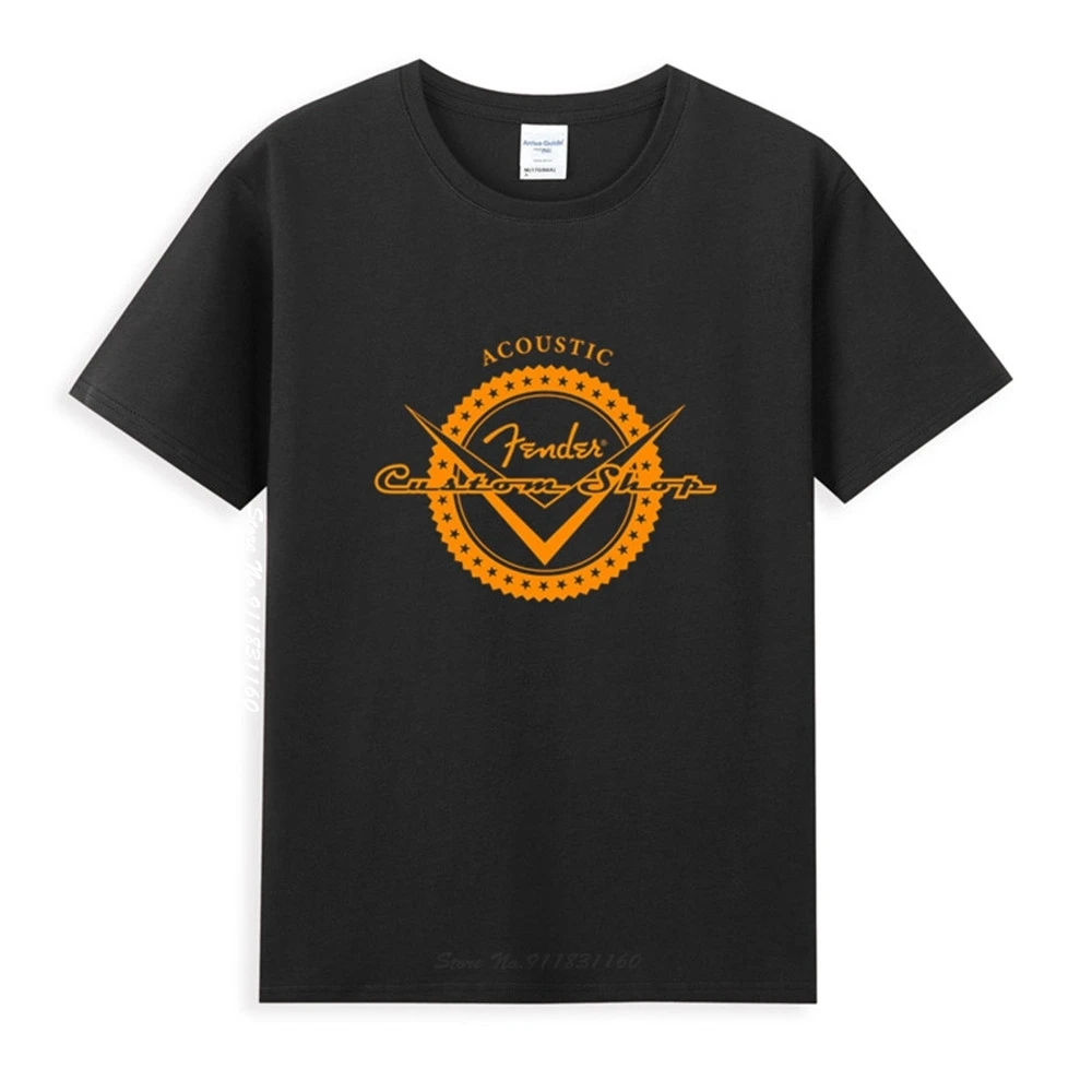 

Fender Guitar Custom Shor Logo Classic Black T-Shirt Newest Summer Men's Short Sleeve Popular Tees Shirt Tops Novel Unisex