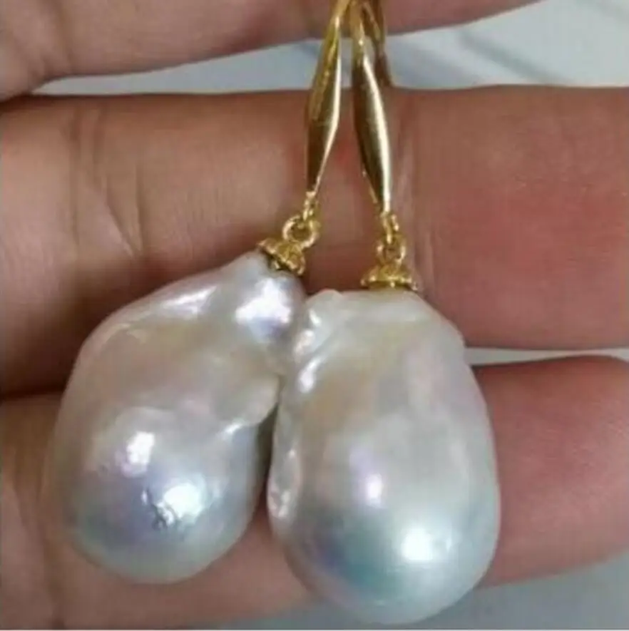 

Fine jewelry noble jewelry AAA 19x13mm South Sea White Baroque Pearl Earrings 14K YELLOW GOLD