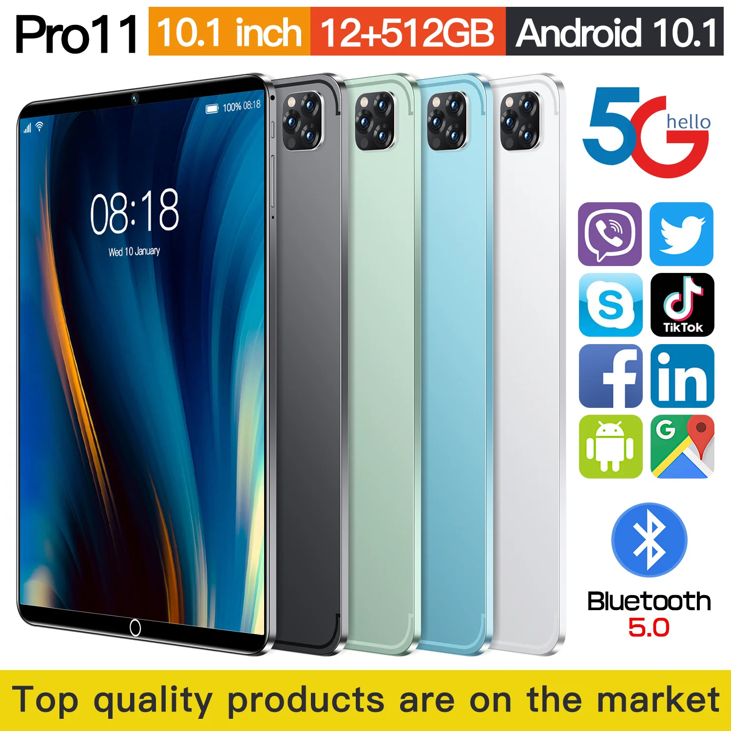 

Мировая версия Теги 10,1 дюйм 8GB + 256 ГБ ROM Android 10.1 10 - ядерный процессор с поддержкой 4G / 5G Google Play оригинальный горячий планшет