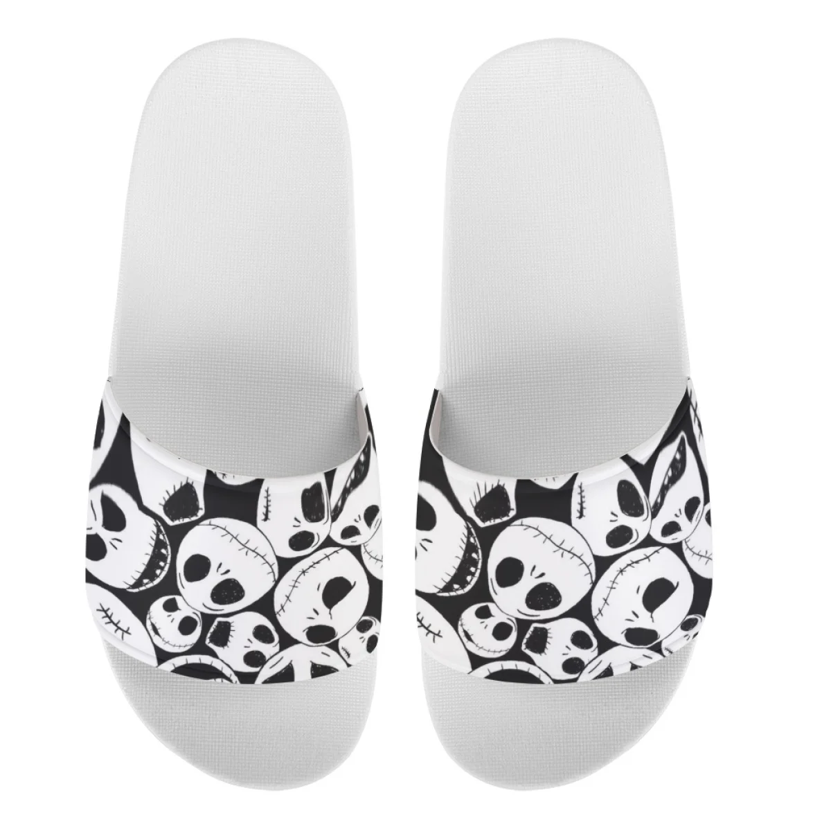 New Black And White Skull Slipper Stylish Classic Round Toe Flat Shoes For Lady Breathable Leisure Durable Sandals Birthday Gift