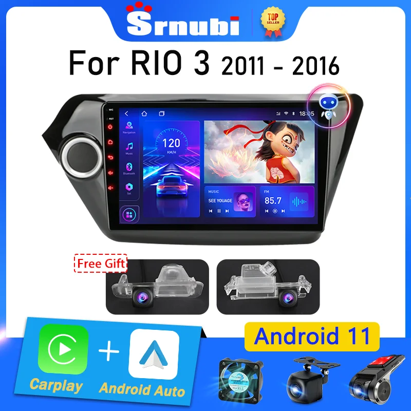 Srnubi 2 Din Android 11 Car Radio for Kia RIO 3 2011 - 2016 Multimedia Player 2din Carplay Stereo Navigation GPS DVD Head Unit