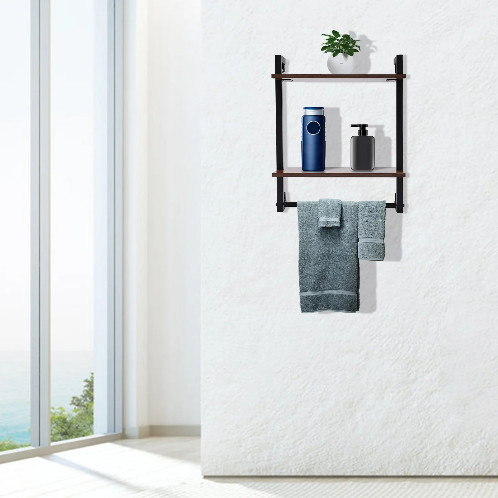 

Retro Industrial Style Wall Mounted Retro Solid Wood Double-Layer Shelf New