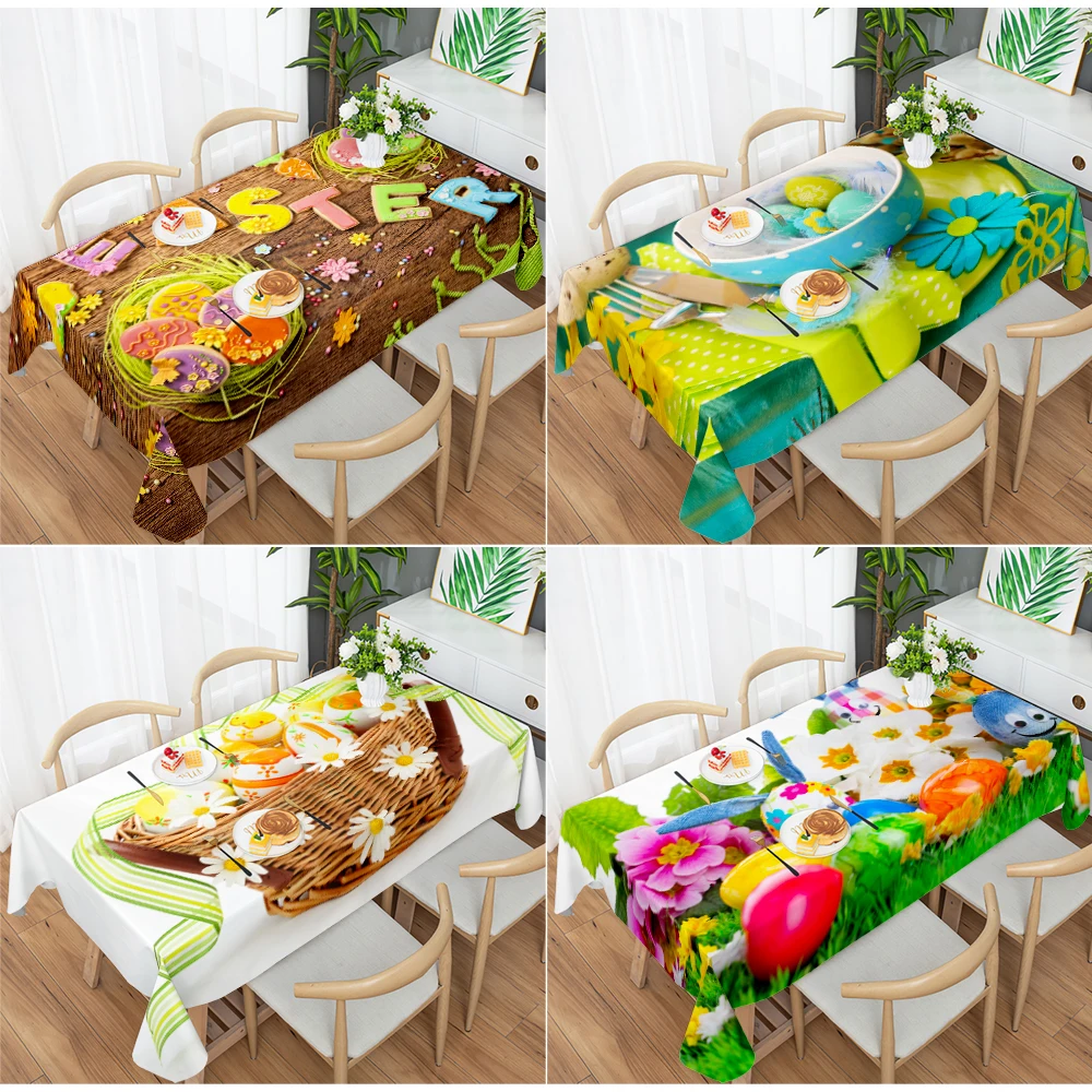 

New Egg Bunny Print Tablecloth Happy Easter Tablecloth Party Feast Table Holiday Decoration Rectangular Table Mat Accessories