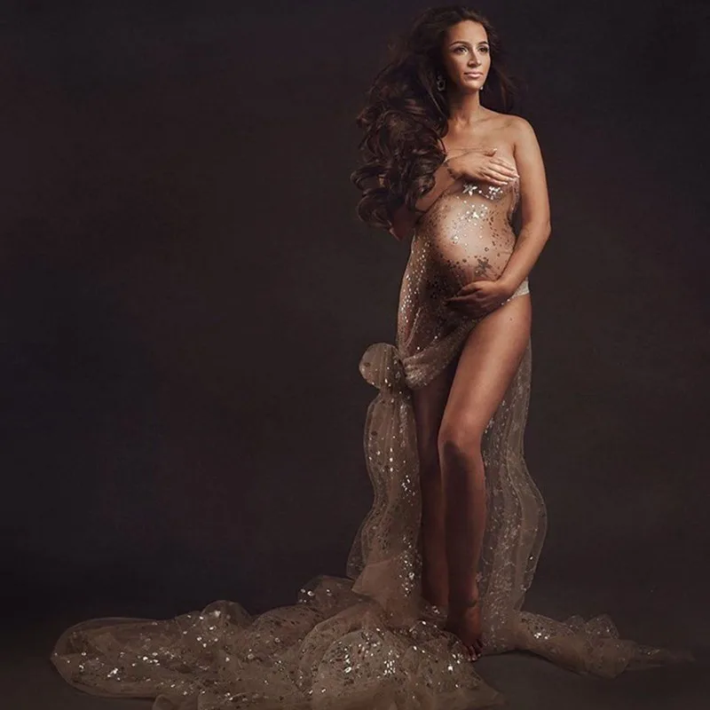 

Соблазнительная Тюлевая бронзовая фотография, реквизит для фотосъемки, одежда для будущей матери, платье макси для беременных, ткань «сделай сам», декоративная занавеска