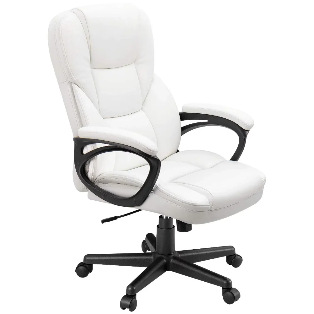 

Faux Leather High-Back Executive Office Chair with Lumbar Support, White
