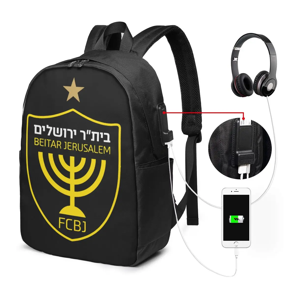 Дорожный рюкзак Beitar Jerusale для ноутбука, вместительная сумка для школ и отдыха на открытом воздухе, спортивные Удобные сумки с USB-разъемом для ...