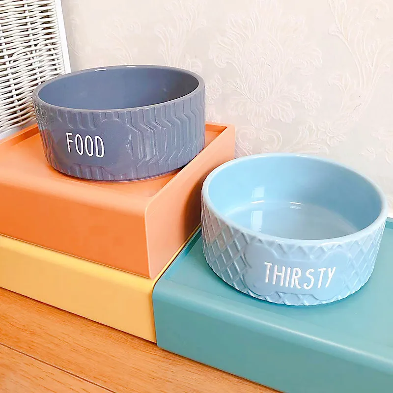 

New Pet Ceramic Bowl Cat Feeder Dog Bowl Pet Drinking Bowl Food Container Letter Print Cat and Dog Feeding Supplies