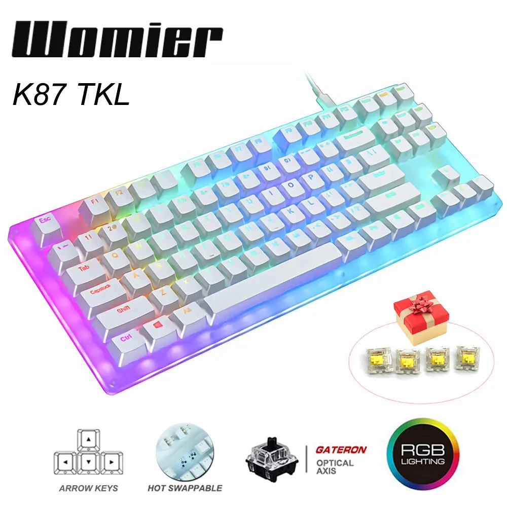womier k66 k87 k61 mechanical gaming keyboard hot swappable type c wired rgb backlit gateron switch crystalline base keybaord free global shipping