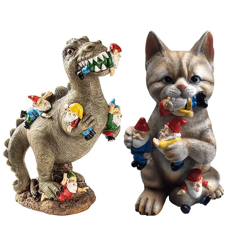 

Kis Dinosaur Toys Garden Gnome Statues Outdoor Decor Dinosaur Eating Gnomes Garden Resin Decor Christmas Party Decorations