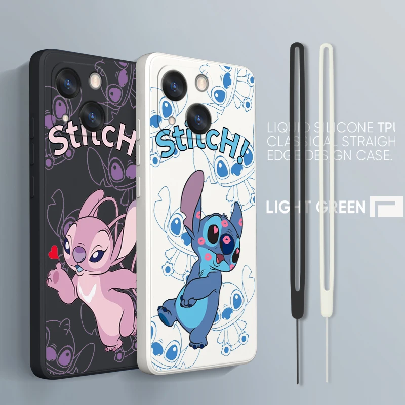 

Cute Disney Stitch Phone Case For iPhone 14 13 12 mini 11 Pro Max 8 7 Plus XR XS X Liquid Rope Funda Cover