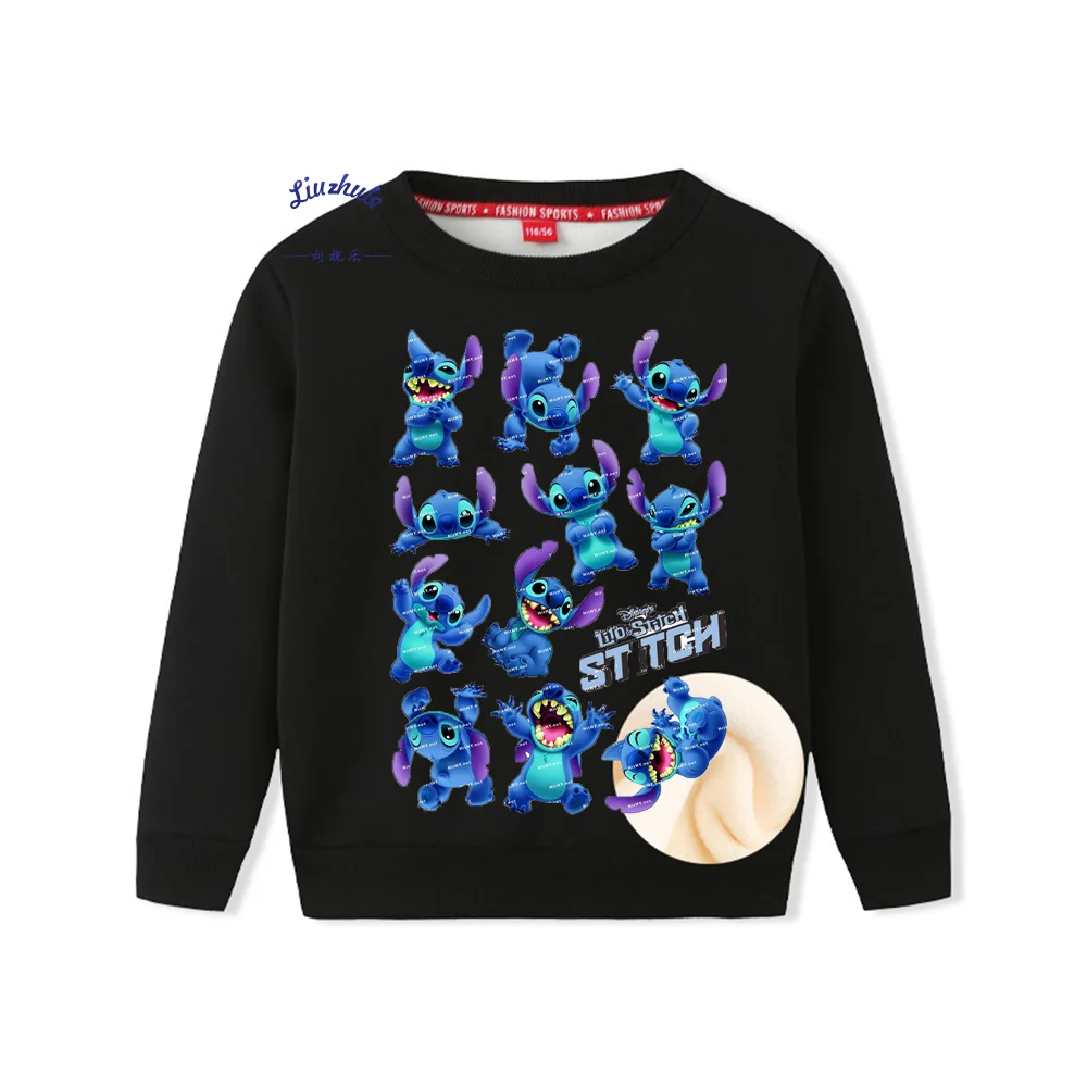 Черный пуловер, модная осенняя одежда с мультяшным принтом Аниме 11 A Stitch, одежда для маленьких мальчиков и девочек, детская спортивная толст...