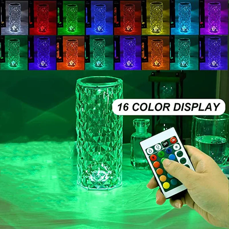 

Crystal Table Lamp Touch Remote Diamond Lamps Room Decor Atmosphere Bedside Night Light Desktop Projector Lights