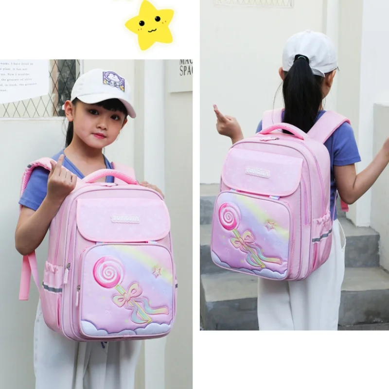 Cartoon Lollipop Cute Girl Primary School Students Backpacks 2022 New Children Sweet Rainbow Pink Large Capacity Schoolbags Hot