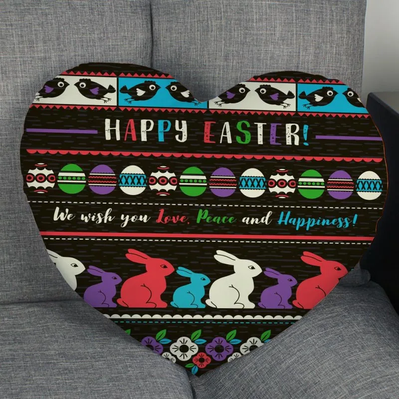 

Custom Easter Rabbit Pillowcase Heart Shape Zipper Pillow Cover Home Office Wedding Decorative Gift Size 41x36cm,47x42cm 11-4