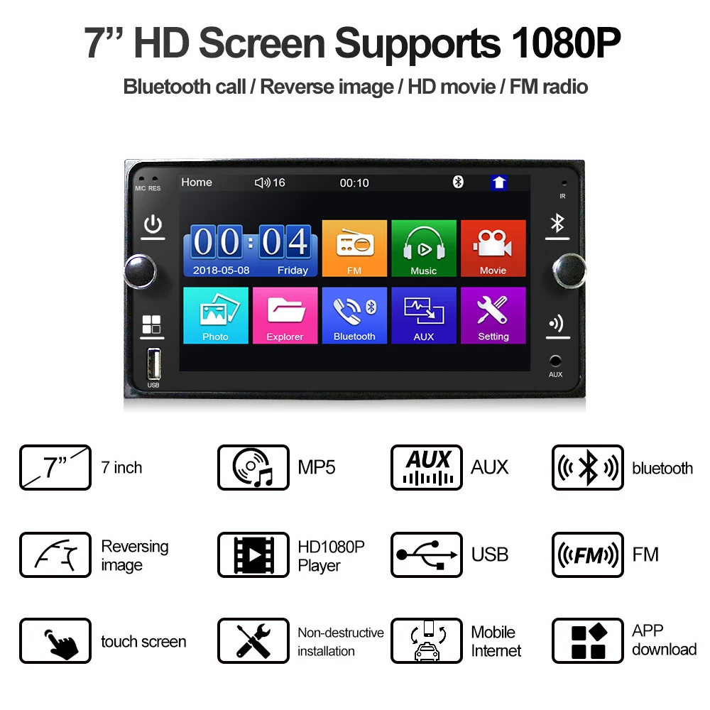 

7 Inch Car Radio 2 Din Carplay Android Auto Multimedia Player Double Din Radios Mp5 Bluetooth FM Receiver For Passat Ford BMW