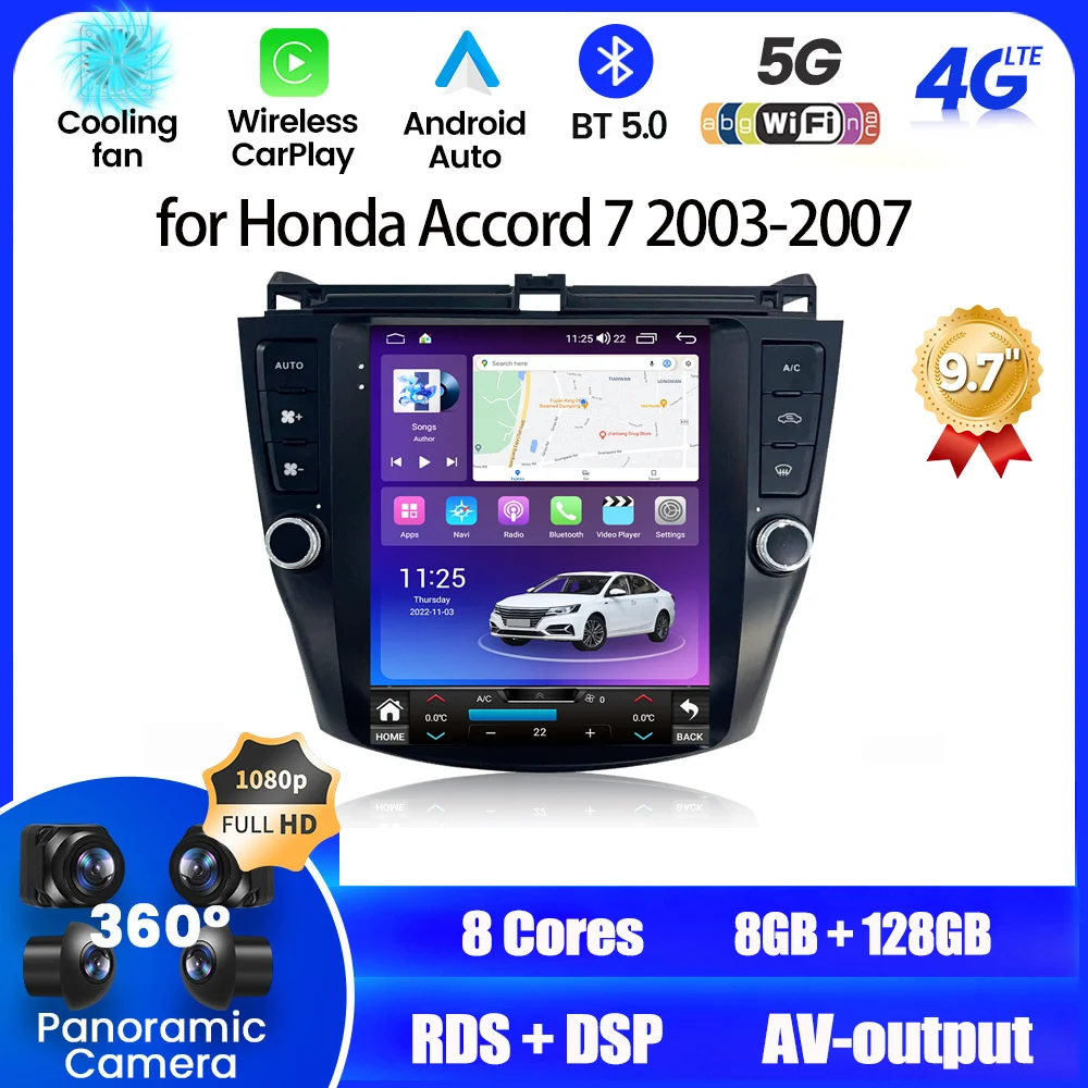 

2DIN Android Auto Radio for Honda Accord 7 2003-2007 Carplay 4G Lte Car Multimedia GPS Autoradio For Tesla Style Vertical Screen