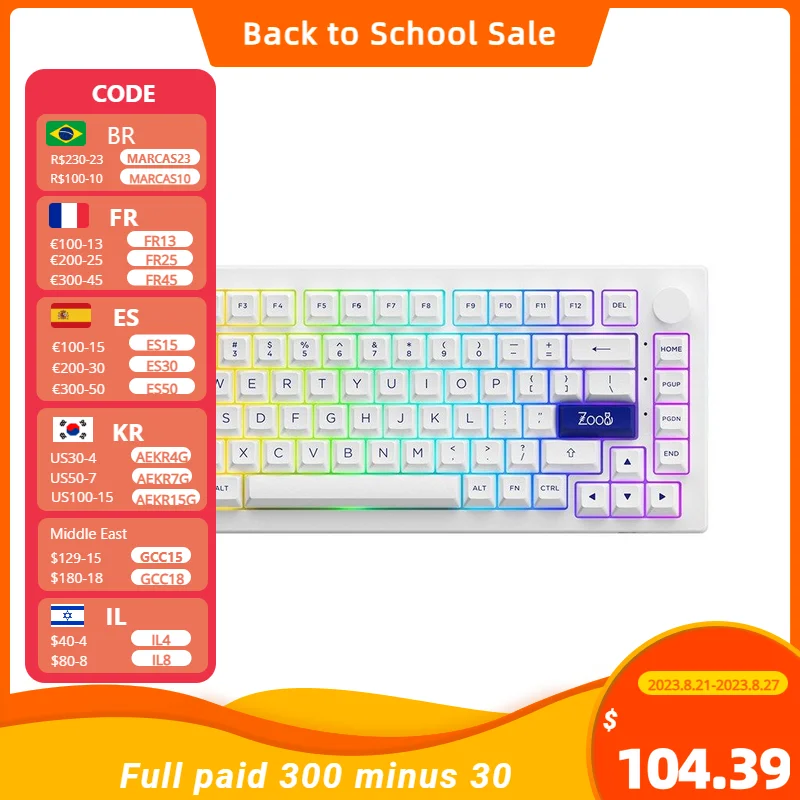 Akko 5075B Plus V2 Blue on White 75% Hot Swappable RGB Customization Mechanical Gaming Keyboard 2.4GHz Wireless & USB-C & BT 5.0
